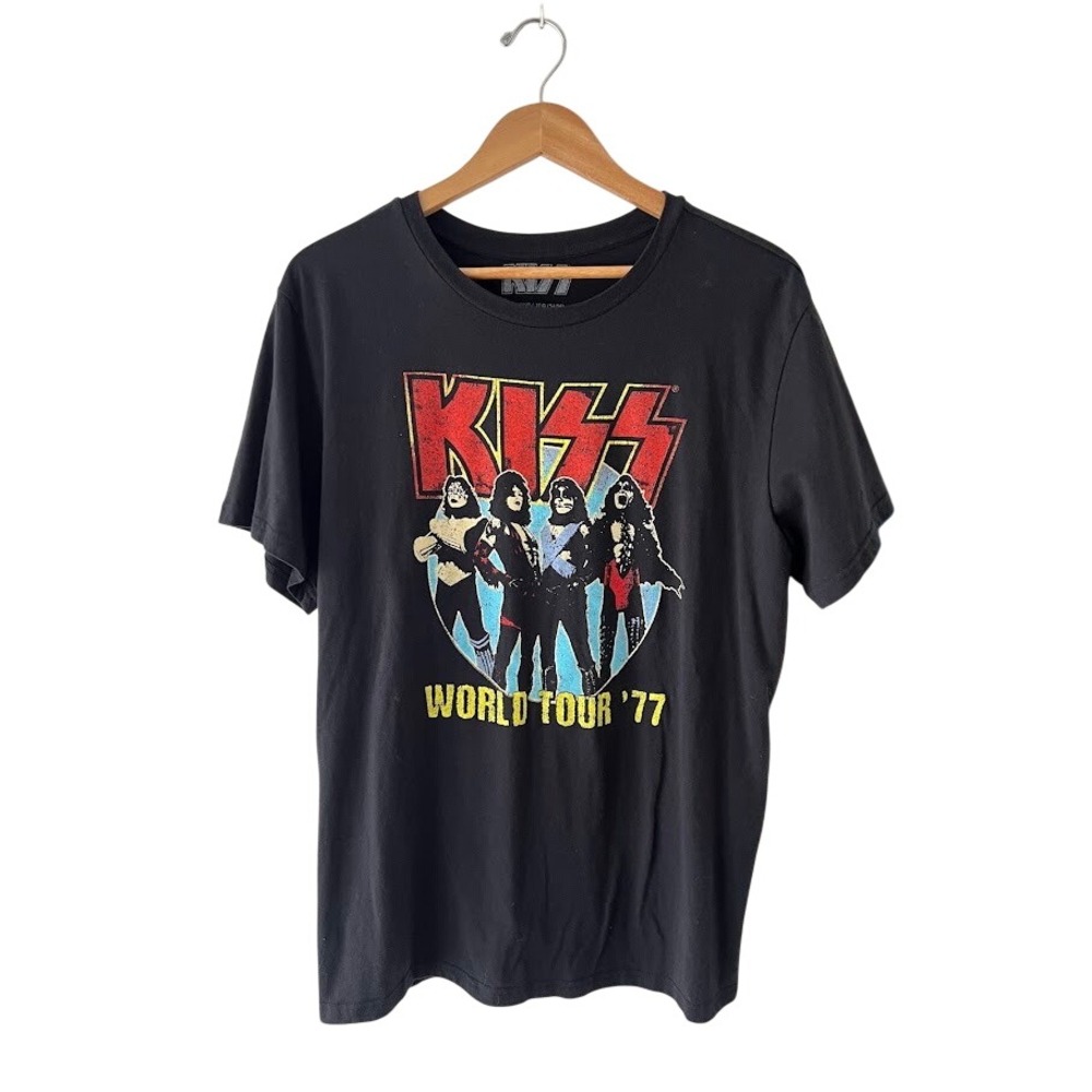 KISS World Tour 77 Graphic T Shirt Black 3X Rock Band Concert Tee 2020